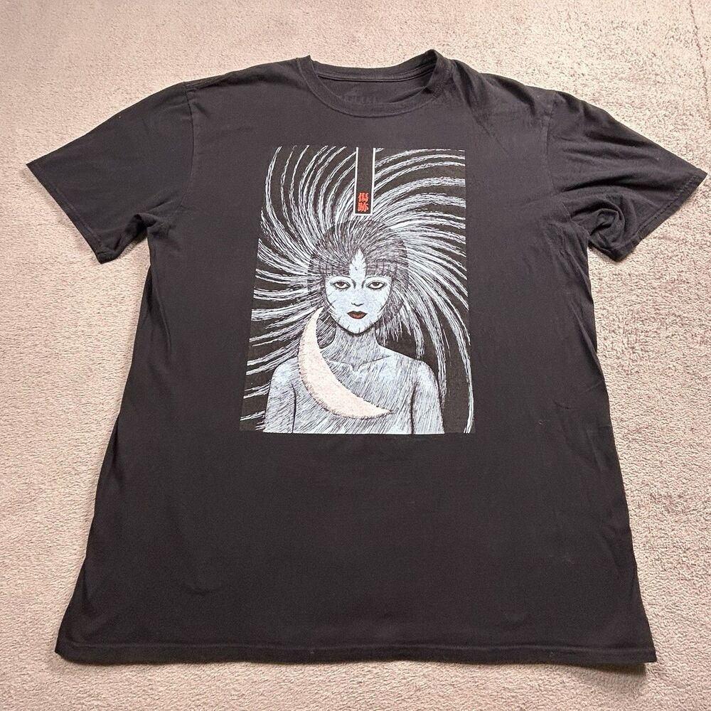 Junji Ito Uzumaki T-Shirt Mens XL Black Horror Manga Anime Graphic Tee Grunge